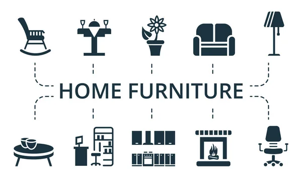 Otthoni bútor ikon készlet. Gyűjtemény tartalmaz csomag pixel tökéletes kreatív ikonok. Lakberendezési elemek készletben. — Stock Vector