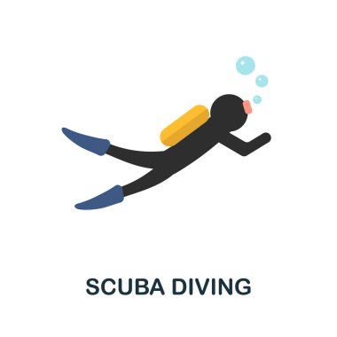 Scuba Dalış düz simgesi. Dalış koleksiyonundan basit bir renk ögesi. Web tasarımı, şablonlar, bilgi grafikleri ve daha fazlası için yaratıcı Scuba Dalış simgesi