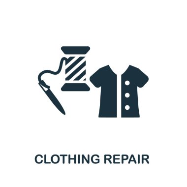 Giysi Tamir ikonu. Çamaşır koleksiyonundan basit bir çizim. Web tasarımı, şablonlar, bilgi grafikleri ve daha fazlası için yaratıcı giysi onarım simgesi