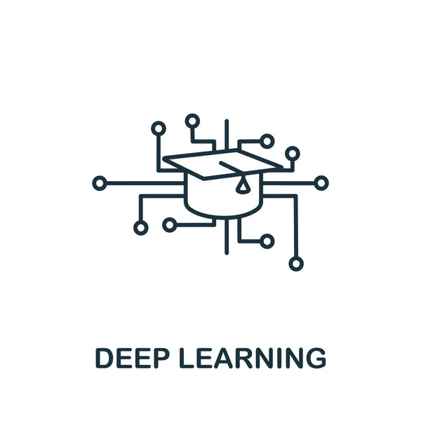 Icono de aprendizaje profundo de la colección de aprendizaje automático. Icono de aprendizaje profundo de línea simple para plantillas, diseño web e infografías — Archivo Imágenes Vectoriales