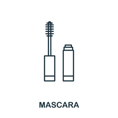 Makyaj ve güzellik koleksiyonundan Mascara ikonu. Şablonlar, web tasarımı ve bilgi grafikleri için basit satır ögesi rimel sembolü