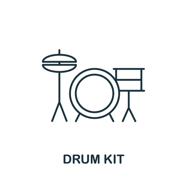 Drum Kit icona della collezione musicale. Linea semplice Drum Kit icona per modelli, web design e infografica — Vettoriale Stock