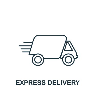 Express Teslimat simgesi. Teslimat koleksiyonundan basit bir çizim. Web tasarımı, şablonlar ve bilgi grafikleri için tek renkli ekspres dağıtım simgesi.