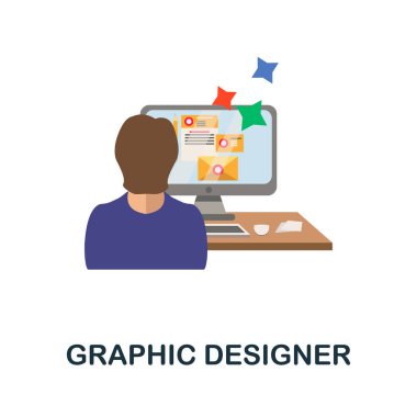 Grafik Tasarımcı düz simgesi. Serbest koleksiyondaki basit renk ögesi. Web tasarımı, şablonlar, bilgi grafikleri ve daha fazlası için yaratıcı Grafik Tasarımcısı simgesi