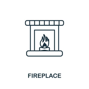 Şömine ikonu. Mobilya koleksiyonundan basit bir çizim. Web tasarımı, şablonlar, bilgi grafikleri için yaratıcı şömine simgesi