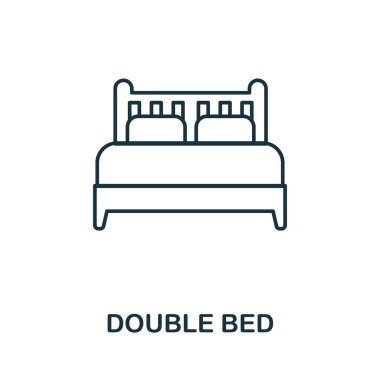 Çift yatak ikonu. Mobilya koleksiyonundan basit bir çizim. Web tasarımı, şablonlar, bilgi grafikleri için yaratıcı Çift Yatak simgesi