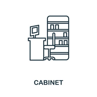 Kabine ikonu. Mobilya koleksiyonundan basit bir çizim. Web tasarımı, şablonlar, bilgi grafikleri için yaratıcı kabine simgesi