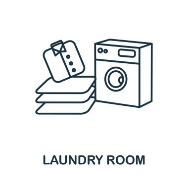 Çamaşır odası ikonu. Çamaşır koleksiyonundan basit bir çizim. Web tasarımı, şablonlar, bilgi grafikleri ve daha fazlası için yaratıcı Çamaşır Odası simgesi