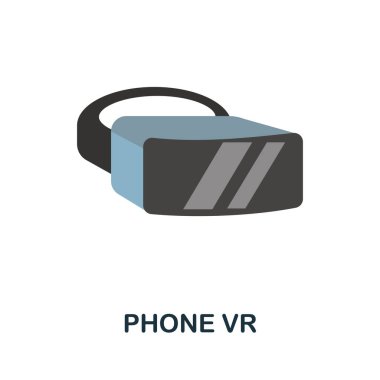 Telefon Vr düz simgesi. Telefon aksesuarları koleksiyonundan basit bir renk ögesi. Web tasarımı, şablonlar, bilgi grafikleri ve daha fazlası için yaratıcı Telefon Vr simgesi