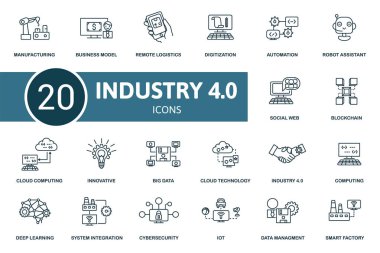Industry 4.0 icon set. Contains editable icons industry 4.0 theme such as automation, computing, digitization and more. clipart