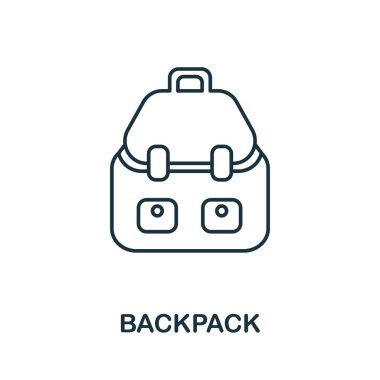 Sırt çantası simgesi. Tatil koleksiyonundan basit bir çizim. Web tasarımı, şablonlar, bilgi grafikleri ve daha fazlası için yaratıcı sırt çantası simgesi.