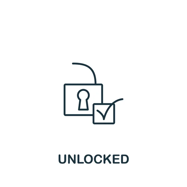Ícone Desbloqueado Coleção Segurança Elemento Linha Simples Símbolo Desbloqueado Para — Vetor de Stock