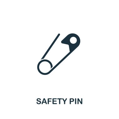 Güvenlik iğnesi simgesi. Dikiş malzemeleri koleksiyonundan basit bir illüstrasyon. Web tasarımı, şablonlar, bilgi grafikleri ve daha fazlası için yaratıcı güvenlik iğnesi simgesi.