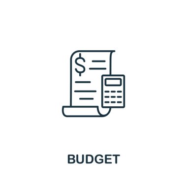 Bütçe simgesi. Alışveriş ikonu koleksiyonundan satır stili sembol. Logo, Infographic, ux ve ui için bütçe yaratıcı ögesi.