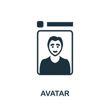 Avatar ikonu. Sosyal medya koleksiyonundan basit bir çizim. Web tasarımı, şablonlar ve bilgi grafikleri için tek renkli Avatar simgesi.