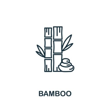 Spa terapi koleksiyonundan bambu ikonu. Şablonlar, web tasarımı ve bilgi grafikleri için basit çizgi elemanı bambu sembolü.