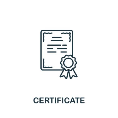 Başarı koleksiyonundan sertifika simgesi. Şablonlar, web tasarımı ve bilgi grafikleri için basit satır ögesi sertifika sembolü.