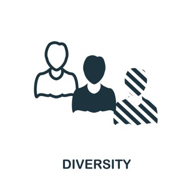 Çeşitlilik simgesi. Takım oluşturma koleksiyonundan basit bir çizim. Web tasarımı, şablonlar ve bilgi grafikleri için tek renkli farklılık simgesi.