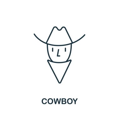 ABD koleksiyonundan bir kovboy ikonu. Şablonlar, web tasarımı ve bilgi grafikleri için basit çizgi Kovboy simgesi.