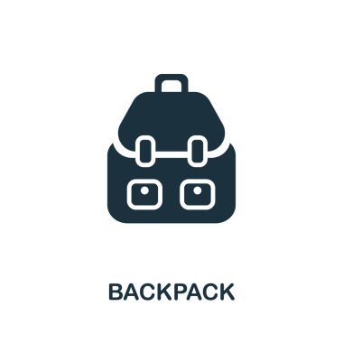 Sırt çantası simgesi. Tatil koleksiyonundan basit bir çizim. Web tasarımı, şablonlar, bilgi grafikleri ve daha fazlası için yaratıcı sırt çantası simgesi.