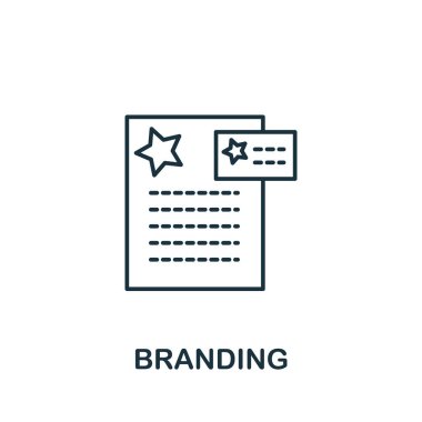 Marka simgesi. Şablonlar, web tasarımı ve bilgi grafikleri için basit çizgi ögesi damgalama sembolü.