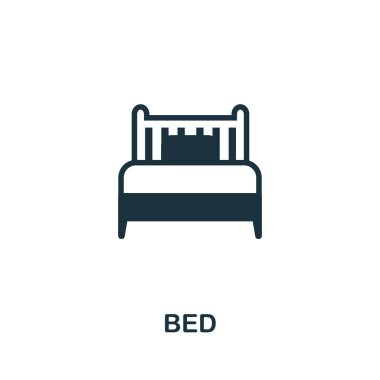 Yatak ikonu. İyi bir uyku koleksiyonundan basit bir çizim. Web tasarımı, şablonlar ve bilgi grafikleri için tek renkli yatak simgesi.
