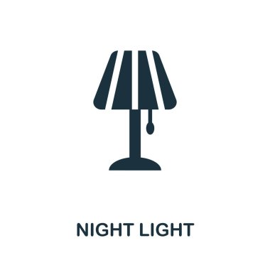 Night Light simgesi. İyi bir uyku koleksiyonundan basit bir çizim. Web tasarımı, şablonlar ve bilgi grafikleri için tek renkli Gece Işığı simgesi.