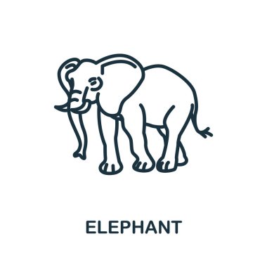 Vahşi hayvan koleksiyonundan fil ikonu. Şablonlar, web tasarımı ve bilgi grafikleri için basit çizgi fil simgesi.