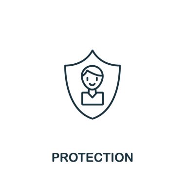 İş güvenliği tahsilatından koruma ikonu. Şablonlar, web tasarımı ve bilgi grafikleri için basit satır ögesi koruma sembolü.