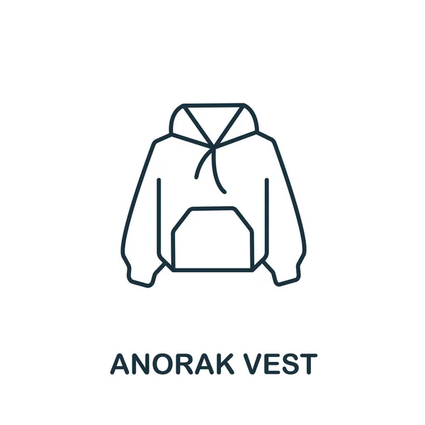 Kış koleksiyonundan Anorak Vest ikonu. Şablonlar, web tasarımı ve bilgi grafikleri için basit satır ögesi Anorak Yeleği.