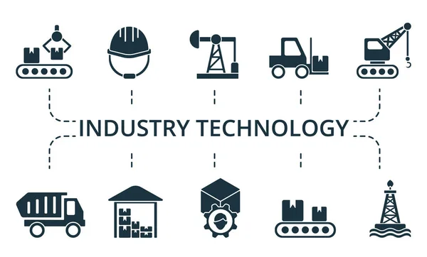 Conjunto de ícones de tecnologia industrial. Contém ícones editáveis tema como escavador, plano de construção, caminhão basculante e muito mais. —  Vetores de Stock