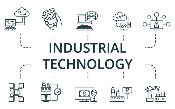 Ensemble d'icônes technologiques industrielles. Contient thème icônes modifiables tels que le cloud computing, innovant, assistant robot et plus. — Image vectorielle