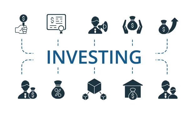 Ensemble d'icônes financières. Contient des icônes modifiables thème d'investissement tels que la gestion active, obligations, croissance du capital et plus. — Image vectorielle