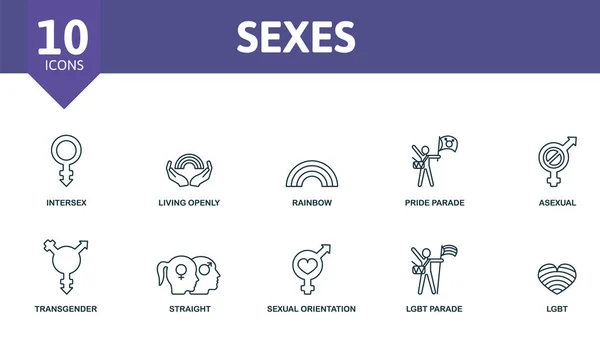 Nemek ikonkészlete. Szerkeszthető ikonokat tartalmaz lgbt téma, mint az interszex, szivárvány, aszexuális és több. — Stock Vector