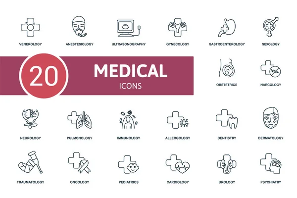 Juego de iconos médicos. Contiene iconos editables tema médico como anestesiología, ginecología, sexología y más. — Vector de stock