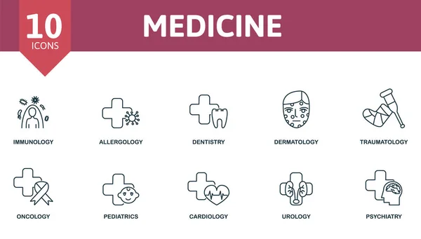 Medizin-Ikone gesetzt. Enthält editierbare Symbole medizinisches Thema wie Immunologie, Zahnmedizin, Traumatologie und mehr. — Stockvektor
