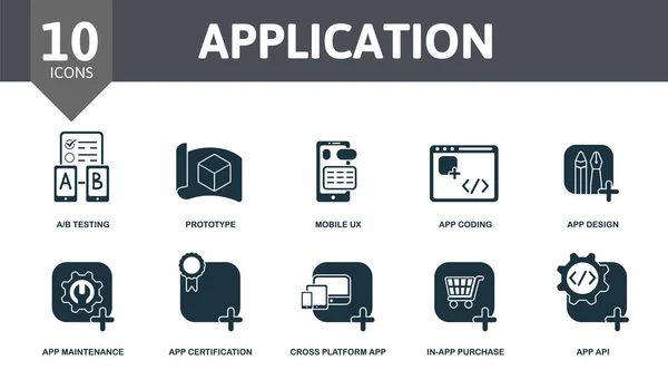 Conjunto de ícones de aplicação. Contém ícones editáveis tema de desenvolvimento de aplicativos móveis, como um teste b, Linux móvel, design de aplicativos e muito mais. — Vetor de Stock