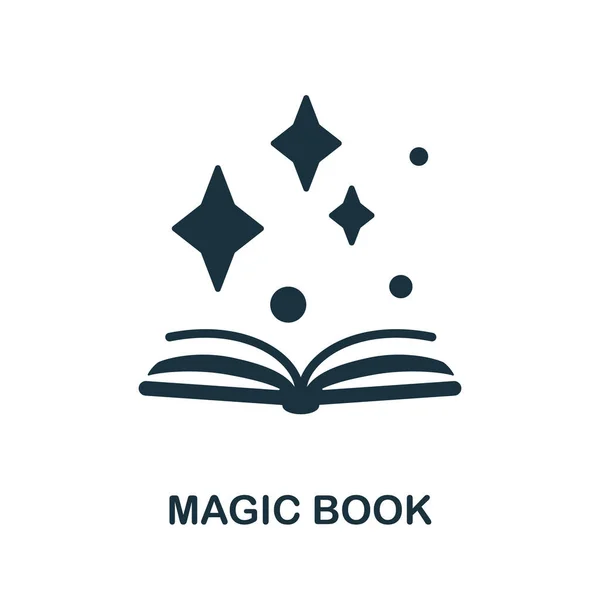 Sihirli Kitap ikonu. Falcı koleksiyonundan tek renkli basit bir element. Web tasarımı, şablonlar, bilgi grafikleri ve daha fazlası için yaratıcı Sihirli Kitap simgesi — Stok Vektör