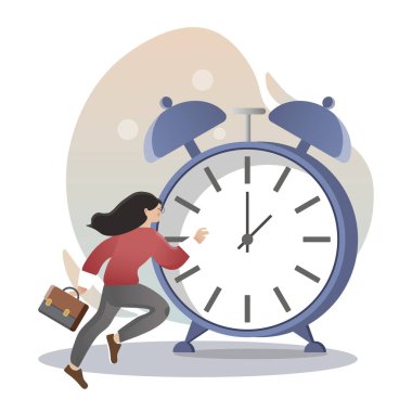 Deadline. Isolated flat style colored illustration. Cloud storage, online base, marketing solution. Girl hurries to work.