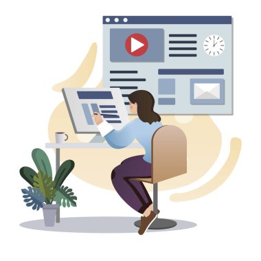 Front End. Isolated flat style colored illustration. Cloud storage, online base, marketing solution. Interface development.