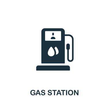 Benzin istasyonu simgesi. Petrol endüstrisi koleksiyonundan tek renkli basit bir element. Web tasarımı, şablonlar, bilgi grafikleri ve daha fazlası için yaratıcı Benzin İstasyonu simgesi