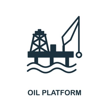 Petrol platformu simgesi. Petrol endüstrisi koleksiyonundan tek renkli basit bir element. Web tasarımı, şablonlar, bilgi grafikleri ve daha fazlası için yaratıcı yağ platformu simgesi