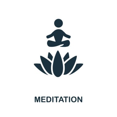 Meditasyon ikonu. Kişisel gelişim koleksiyonundan tek renkli basit bir element. Web tasarımı, şablonlar, bilgi grafikleri ve daha fazlası için yaratıcı meditasyon simgesi