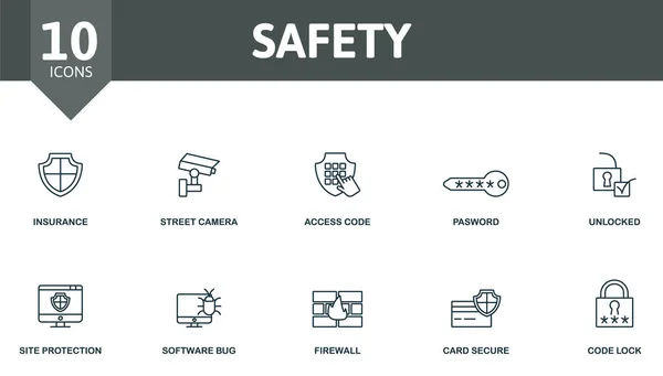 安全アイコンセット。保険、アクセスコード、ロック解除などの編集可能なアイコンのセキュリティテーマが含まれています. — ストックベクタ