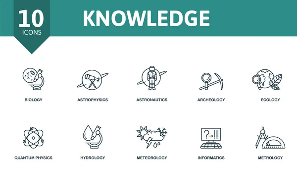 Conjunto de ícones de conhecimento. Contém ícones editáveis tema de ciência, como biologia, astronáutica, ecologia e muito mais. —  Vetores de Stock