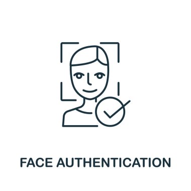 Kimlik doğrulama koleksiyonundan yüz doğrulama simgesi. Şablonlar, web tasarımı ve bilgi grafikleri için basit satır elemanı yüz doğrulama sembolü