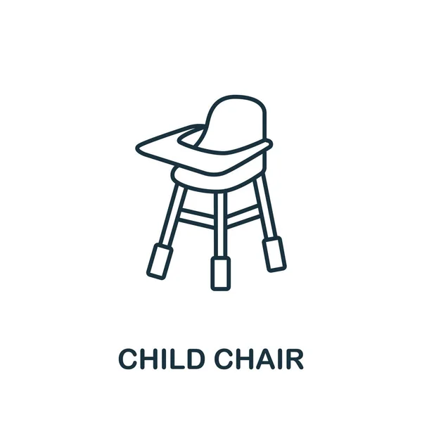 Icono de silla infantil de la colección de cosas de bebé. Silla infantil de elemento de línea simple para plantillas, diseño web e infografías — Vector de stock