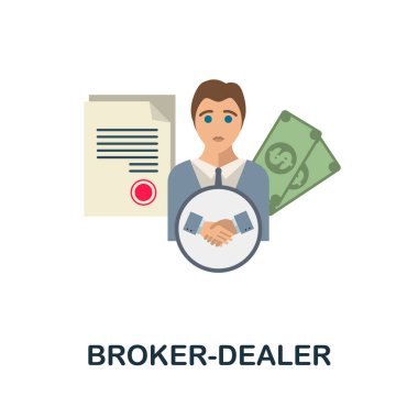 Broker-Düz Simge simgesi. Kitle fonundan basit bir işaret. Web tasarımı, bilgi grafikleri ve daha fazlası için yaratıcı Komisyoncu simgesi çizimi