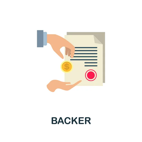 Icono plano Backer. Signo simple de la colección de crowdfunding. Ilustración de iconos de Creative Backer para diseño web, infografías y más — Vector de stock