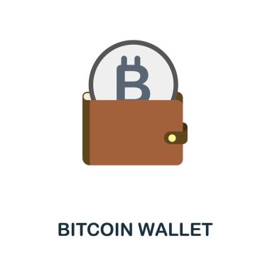 Bitcoin Cüzdan düz simgesi. Şifreleme para koleksiyonundan renkli bir işaret. Web tasarımı, bilgi grafikleri ve daha fazlası için yaratıcı Bitcoin Cüzdan simgesi çizimi